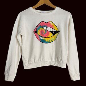 size XS LE LIS‎ Tie-Dye Lips/tongue Graphic print cropped Sweatshirt